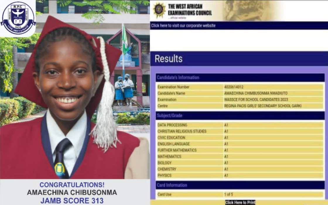 Amaechina scores 9 A1 in 2023 Waec